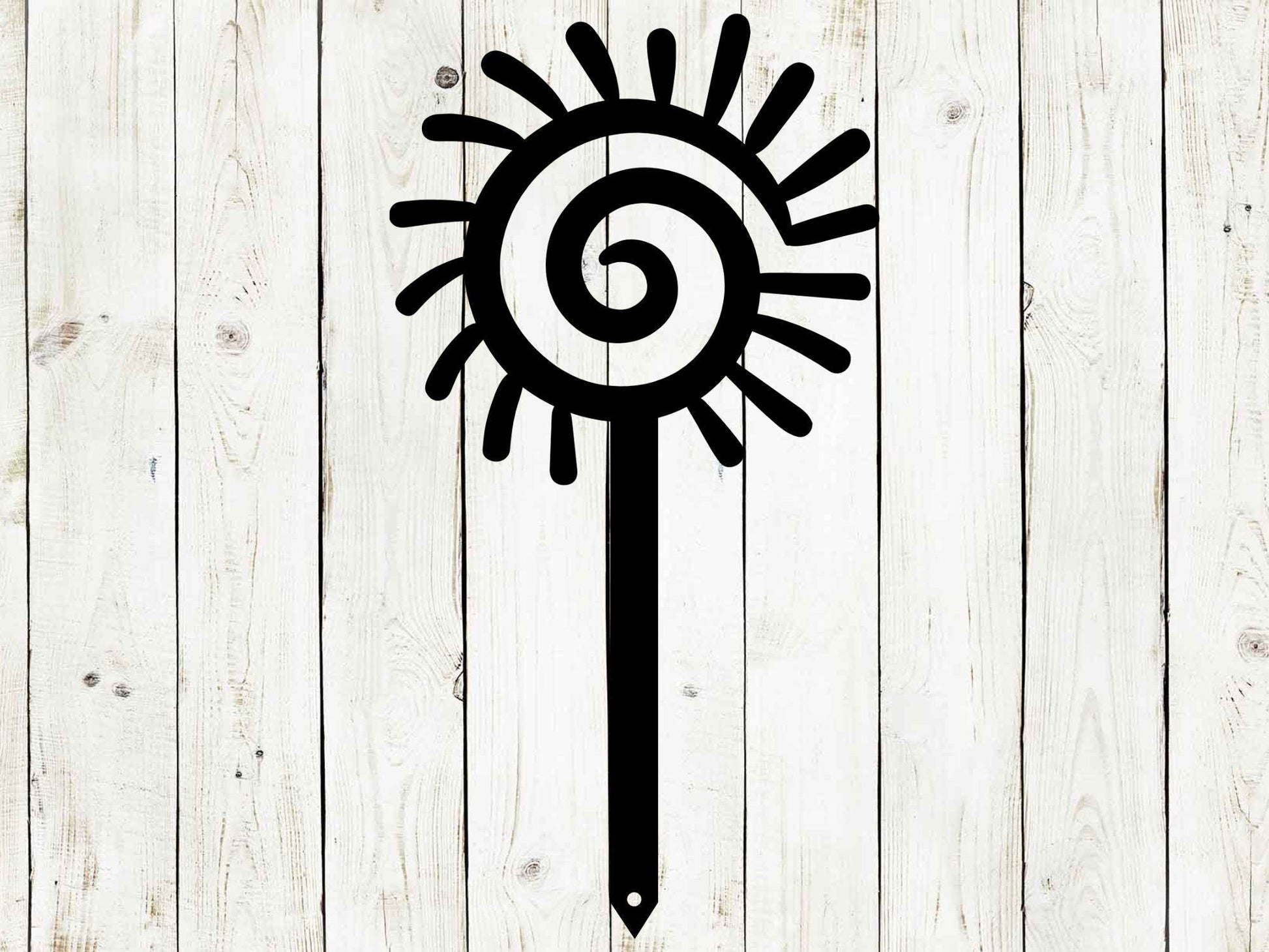 Black Sun metal yard stake from Lewis Design Company, outdoor garden decor, 22.5x8 inches, decorative outdoor patio art.