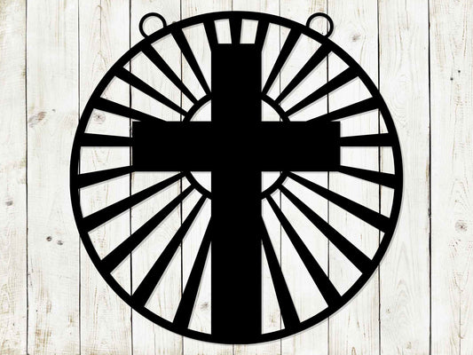 Black metal cross garden flag and mailbox sign for Easter, spring outdoor yard decor, with Easter-themed design by Lewis Design Company.
