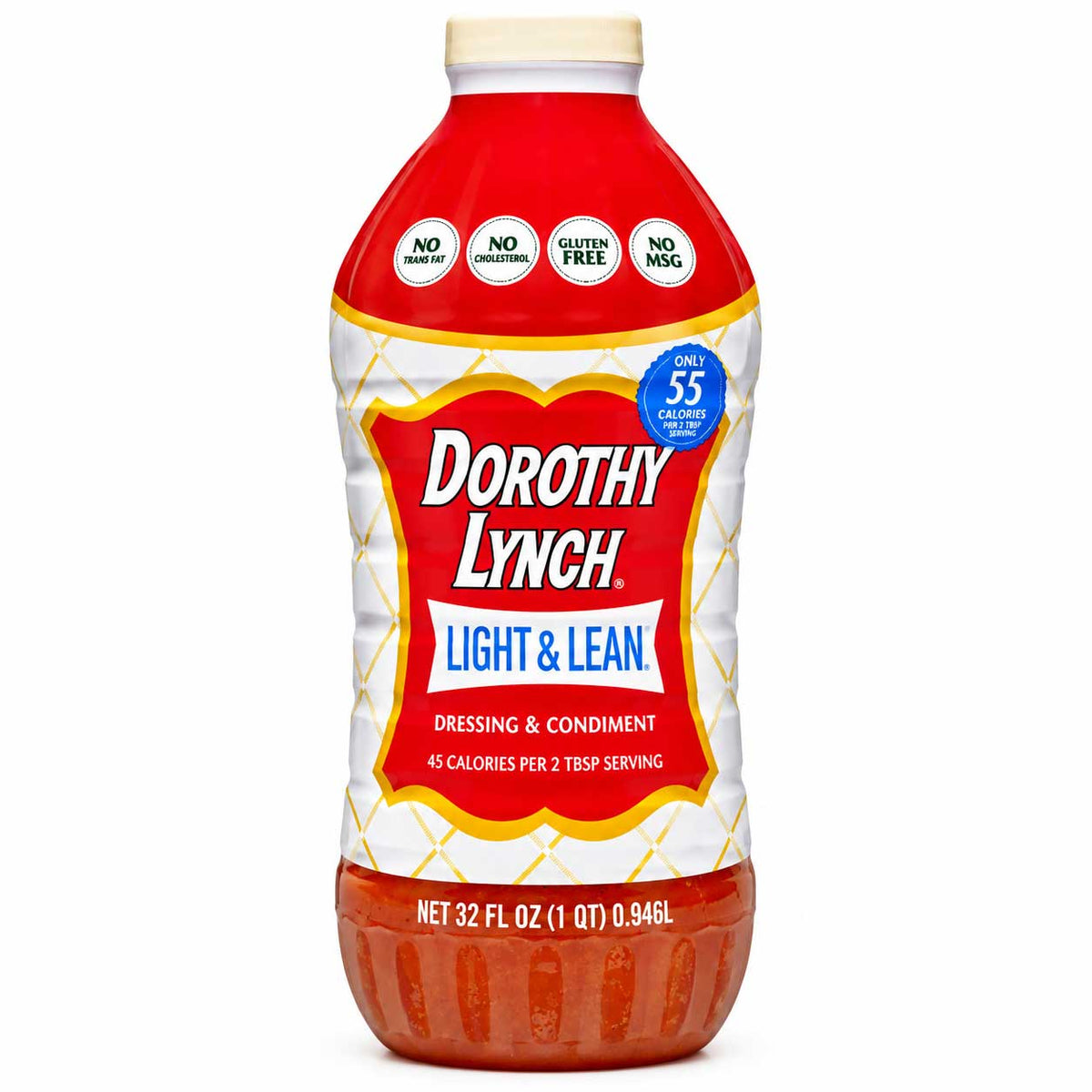 Light and Lean Dorothy Lynch salad dressing in a 32 oz bottle, gluten-free food product with a creamy texture and classic flavor.