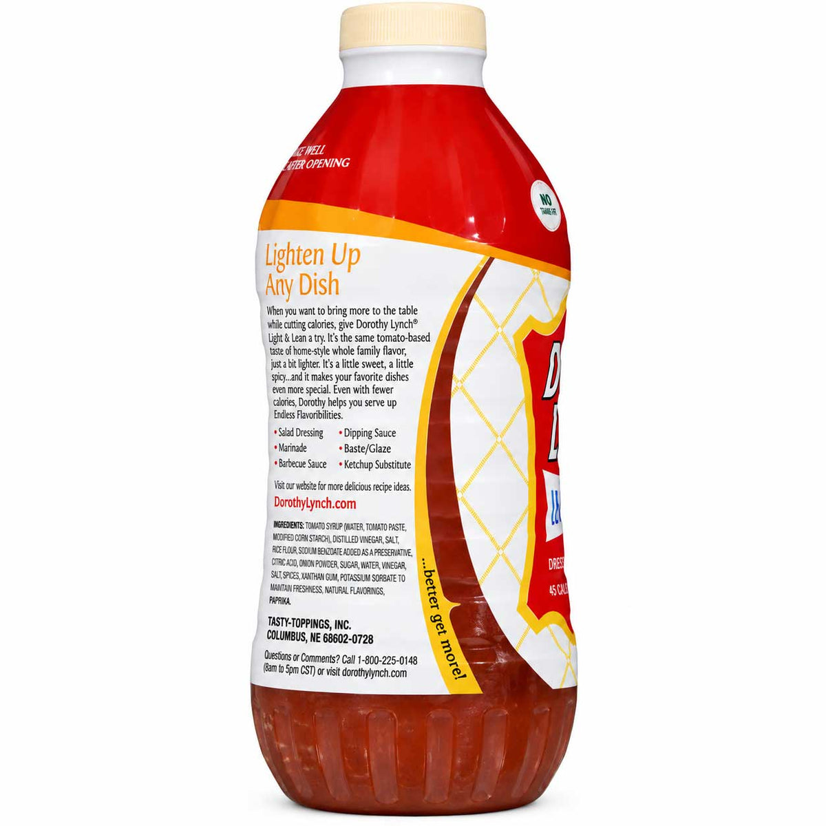 Light and Lean Dorothy Lynch Salad Dressing in 32 oz bottle, gluten-free food product with creamy texture and classic flavor.