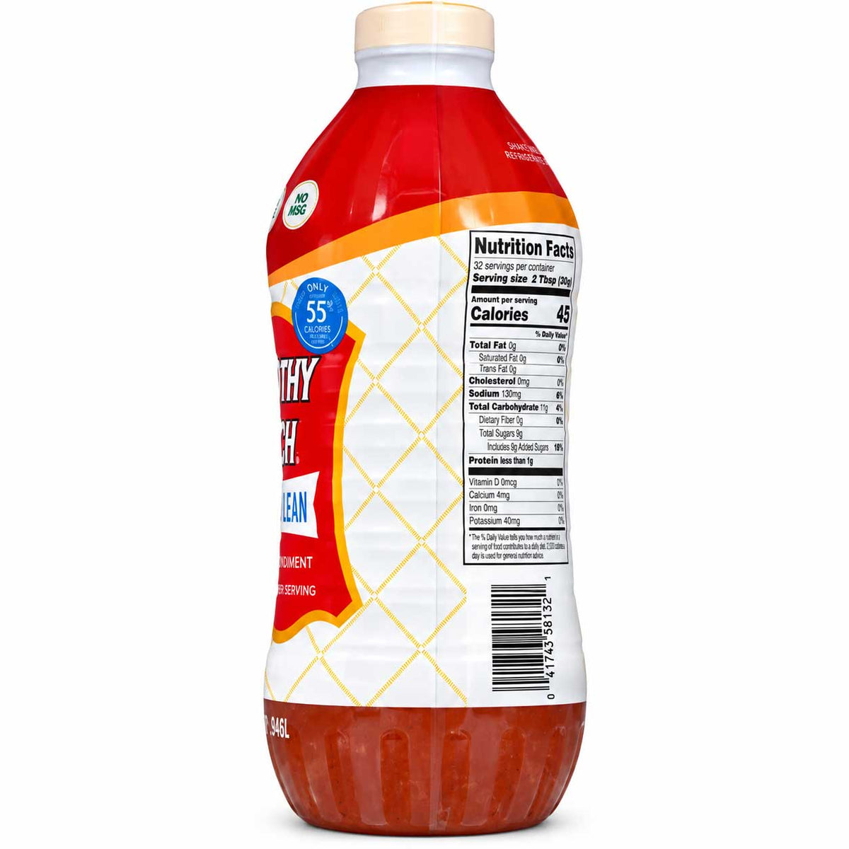 Light and Lean Dorothy Lynch Salad Dressing in 32 oz bottle, gluten-free food product, shown in a clear bottle with creamy dressing inside.