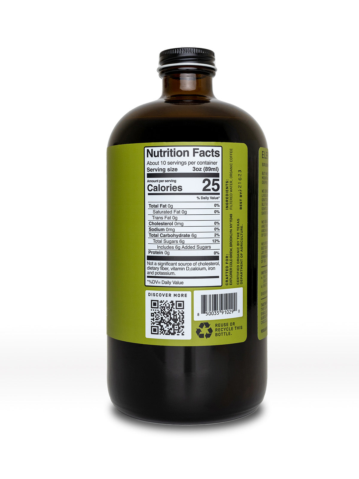 32oz Explorer Cold Brew Chai Concentrate bottle, tea and infusion, with a magician-themed label design visible in the image