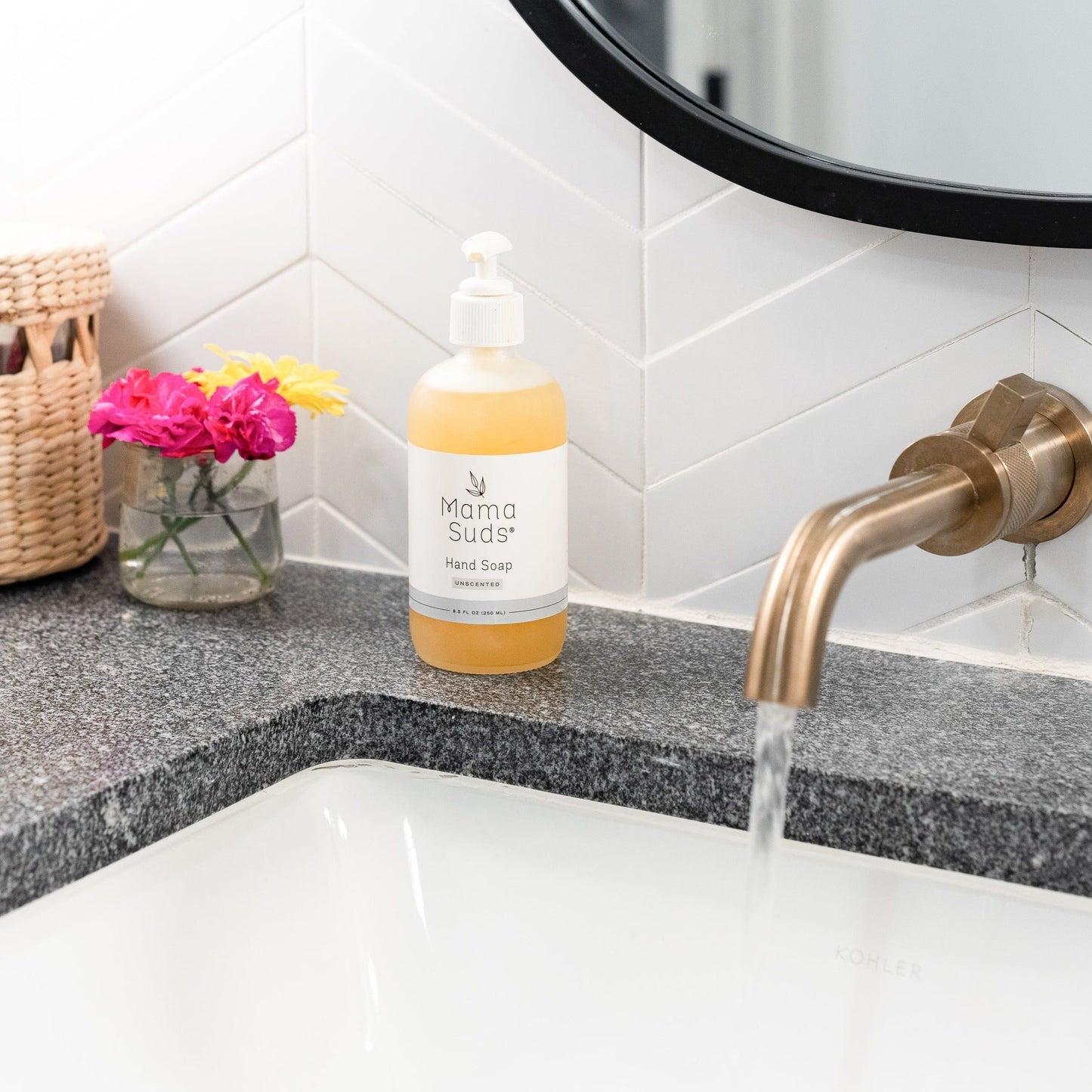 Unscented MamaSuds Hand Soap in a 8-fluid-ounce bottle, a natural household cleaning product for hand hygiene.