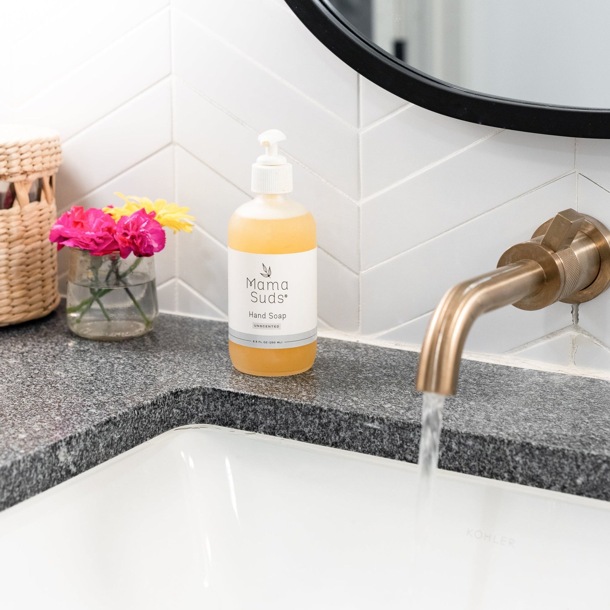Unscented MamaSuds Hand Soap in a 8-fluid-ounce bottle, a natural household cleaning product for hand hygiene.