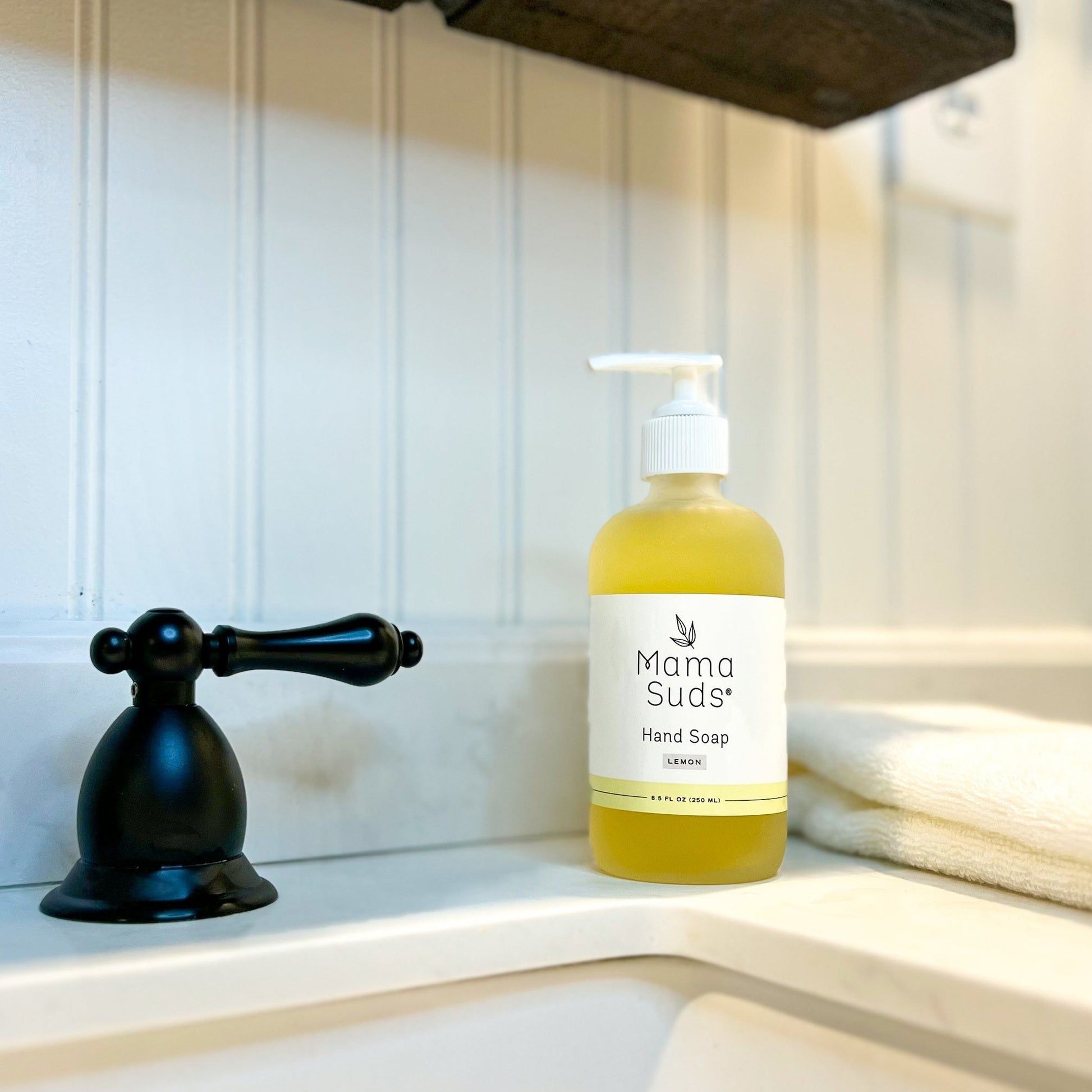 MamaSuds unscented hand soap in 8-ounce bottle, natural household cleaning product for gentle hand washing.
