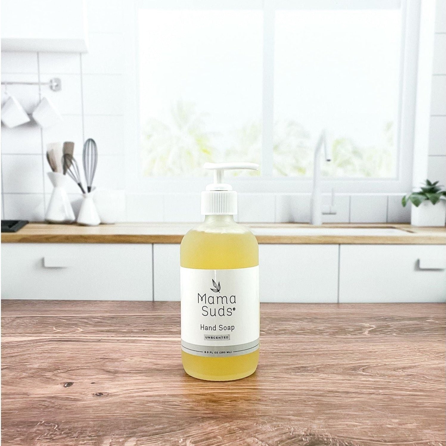 MamaSuds unscented hand soap in a 8-fluid-ounce bottle, natural household cleaning product for gentle hand washing.