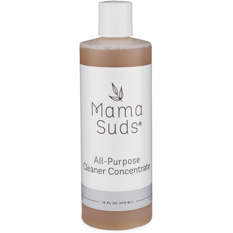 MamaSuds all-purpose cleaner concentrate in a spray bottle, designed for household cleaning and versatile stain removal.
