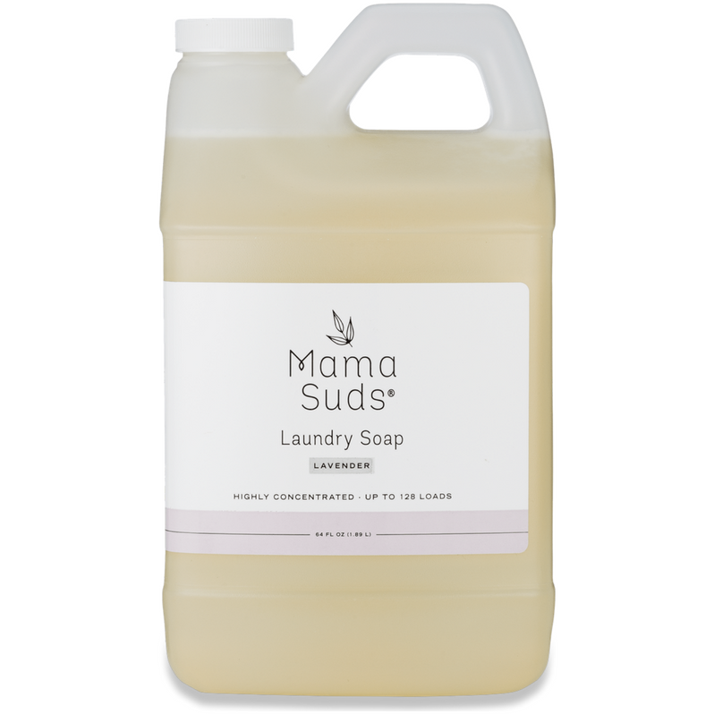 MamaSuds unscented laundry detergent soap in a 64-ounce bottle, a household cleaning product for effective laundry cleaning.