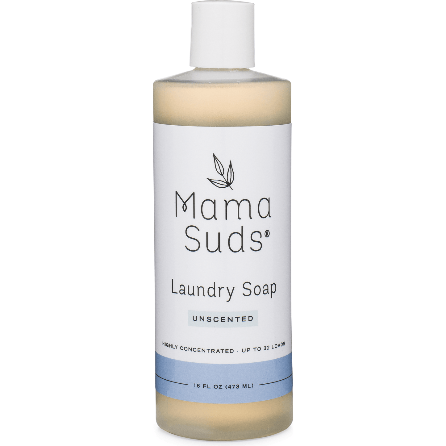 MamaSuds unscented laundry detergent soap in a 64-ounce bottle, a natural household cleaning product for fresh laundry.