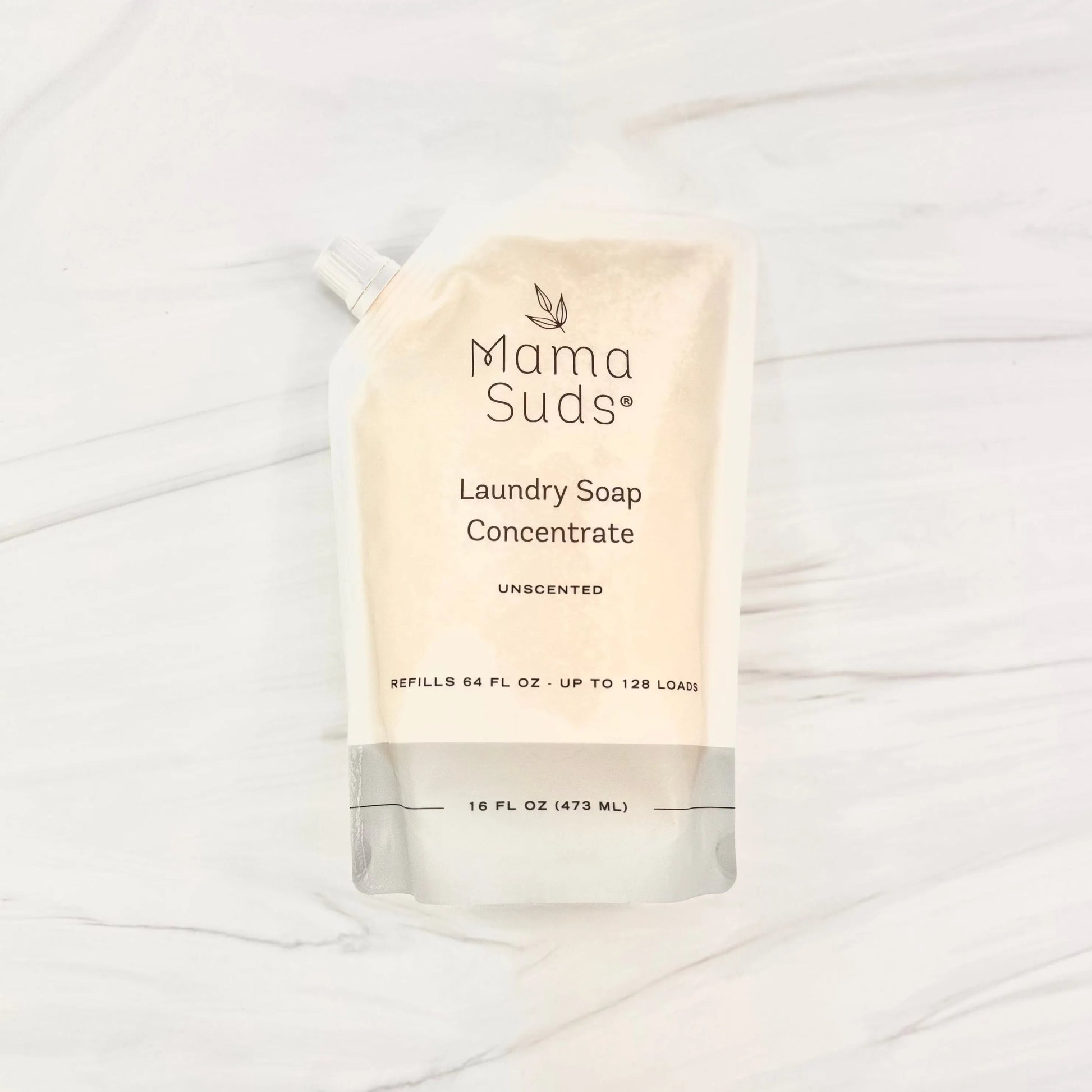 Unscented MamaSuds laundry soap concentrate pouch for household cleaning, eco-friendly and effective for fresh laundry.
