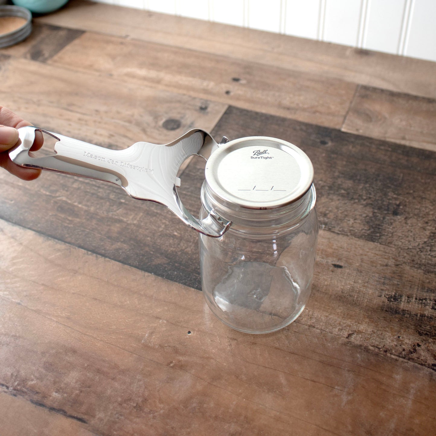 Stainless steel Mason Jar Lifestyle dent-free lid opener with canning lids bundle, designed for easy jar lid removal.