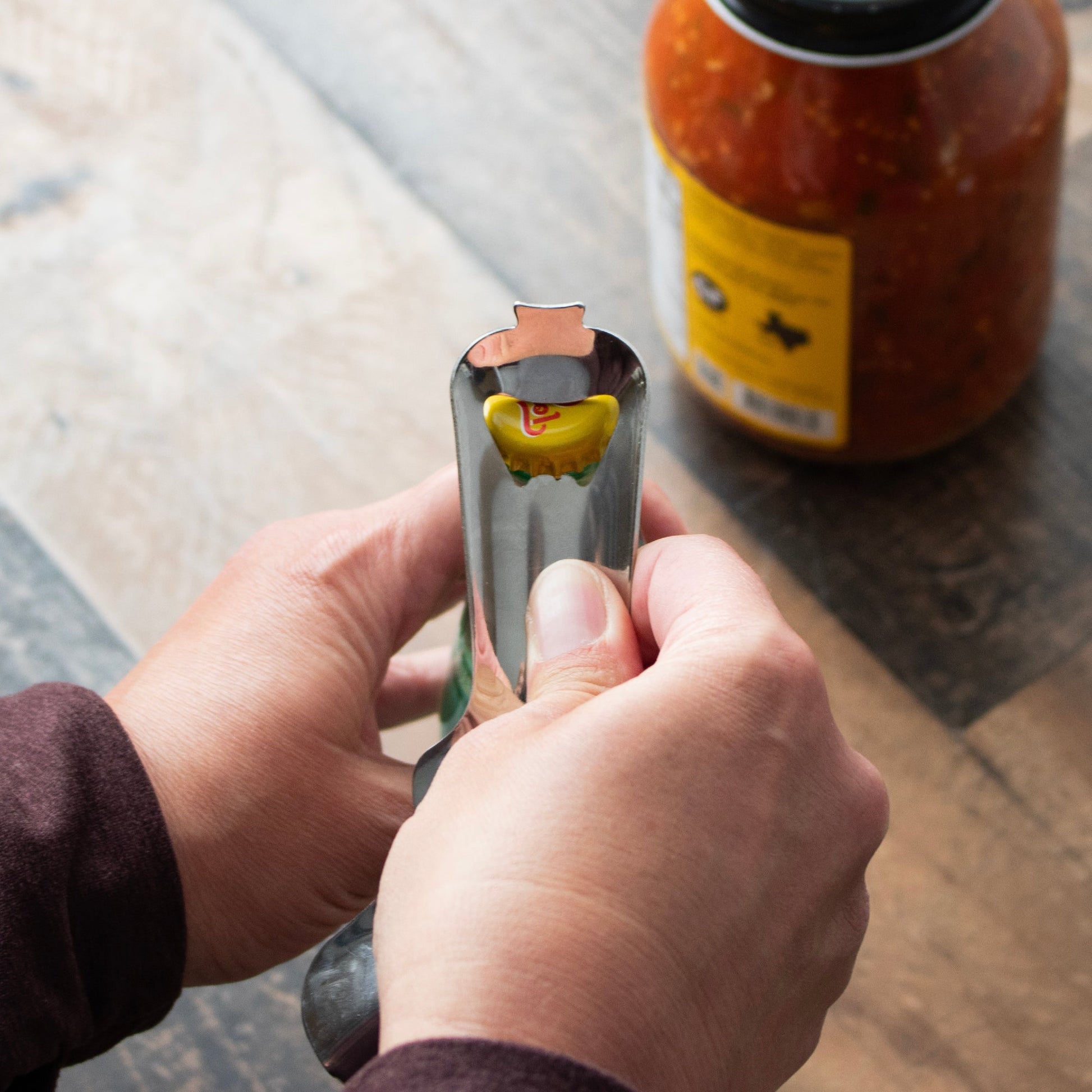 Stainless steel Mason Jar Lifestyle dent-free lid opener with canning lids bundle, designed for easy jar lid removal.