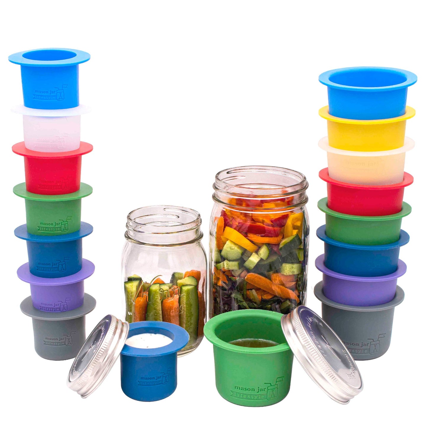 Charcoal gray Mason Jar Lifestyle Salad and Snacks Starter Set for Mason Jars, includes compartments for fresh ingredients.