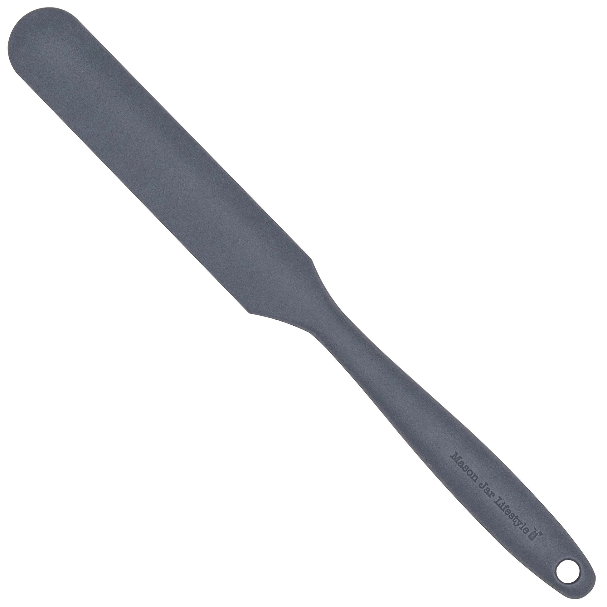 Charcoal gray silicone jar scraper from Mason Jar Lifestyle, designed for easy cleaning of jars and containers.