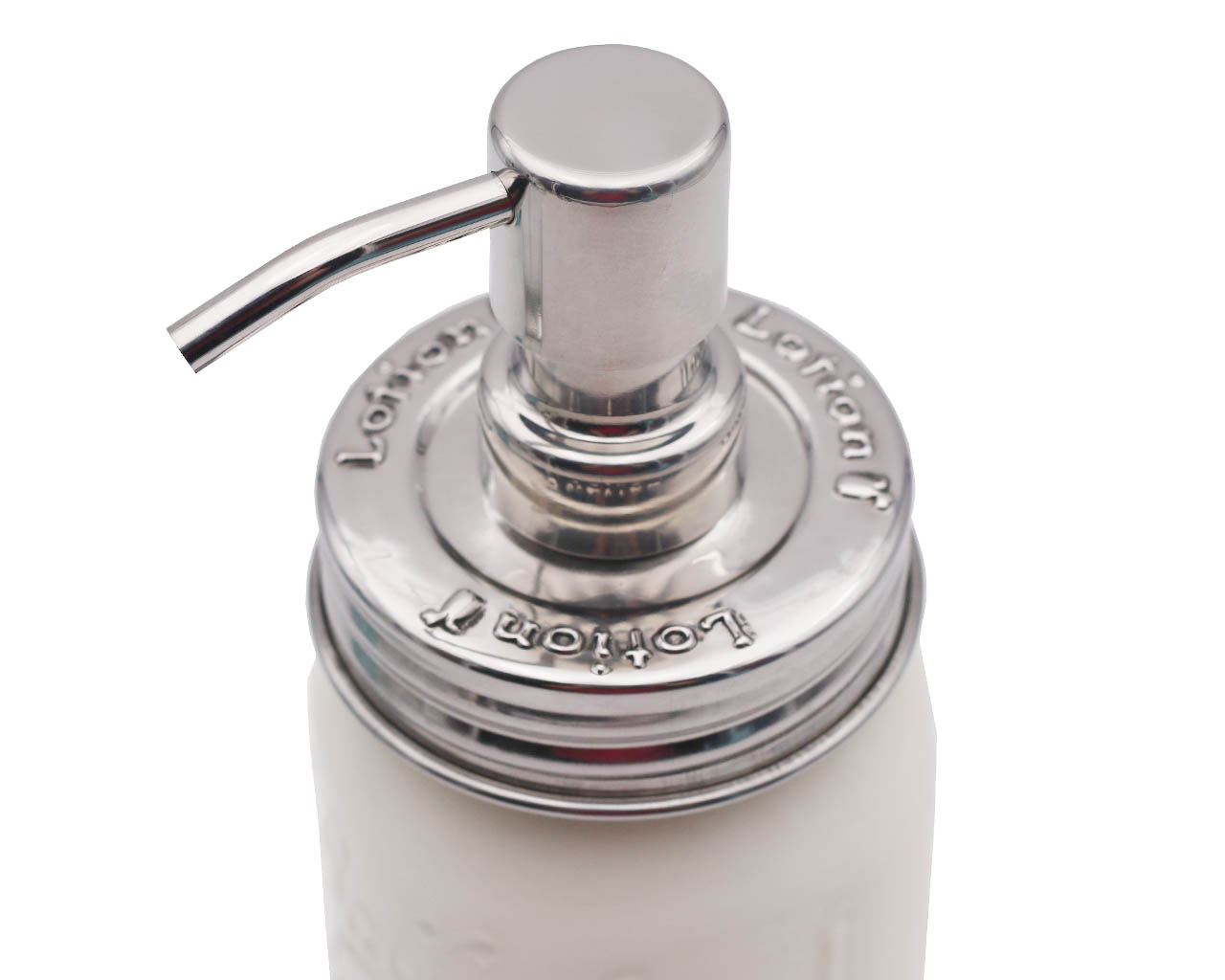 Set of three shiny Mason Jar Lifestyle dispenser pumps for hand soap, dish soap, and lotion on regular mouth mason jars.