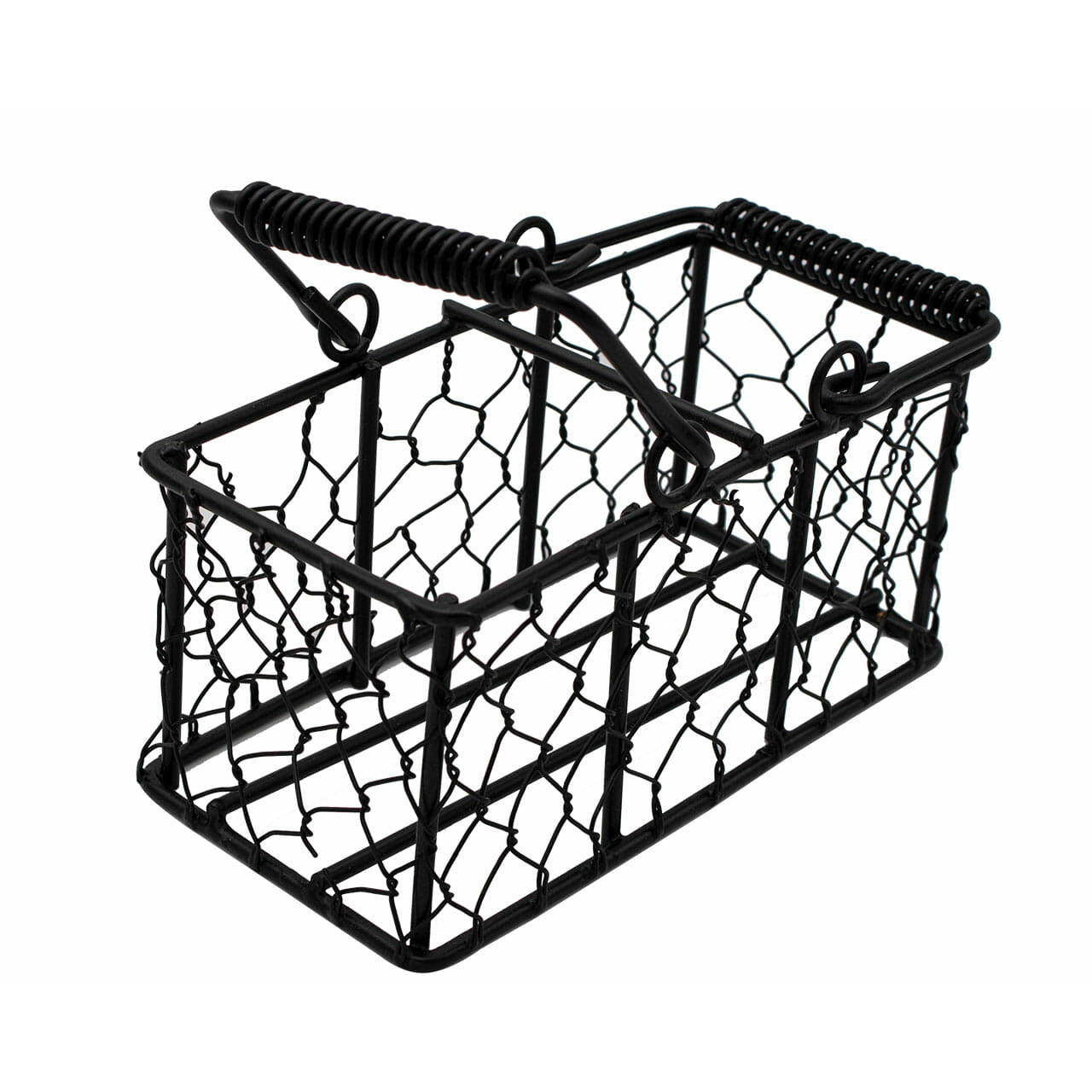 Chicken wire caddy holding two half-pint 8oz Mason jars from Mason Jar Lifestyle, with decorative wire handle for carrying.