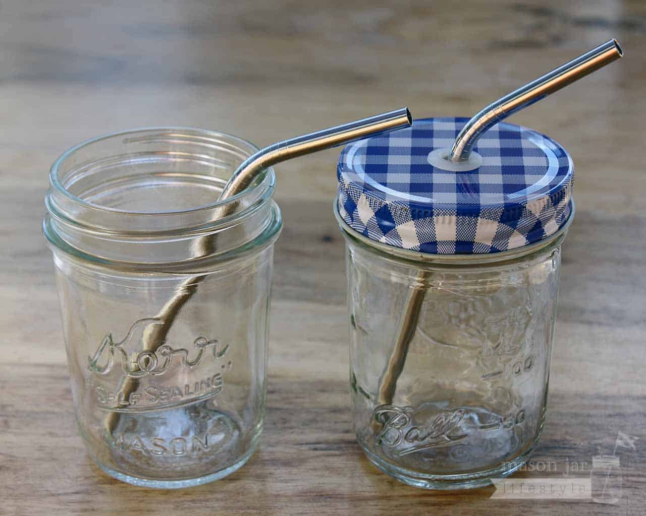 Six stainless steel bent straws for mason jars, featuring a sleek design, in a combo pack by Mason Jar Lifestyle.