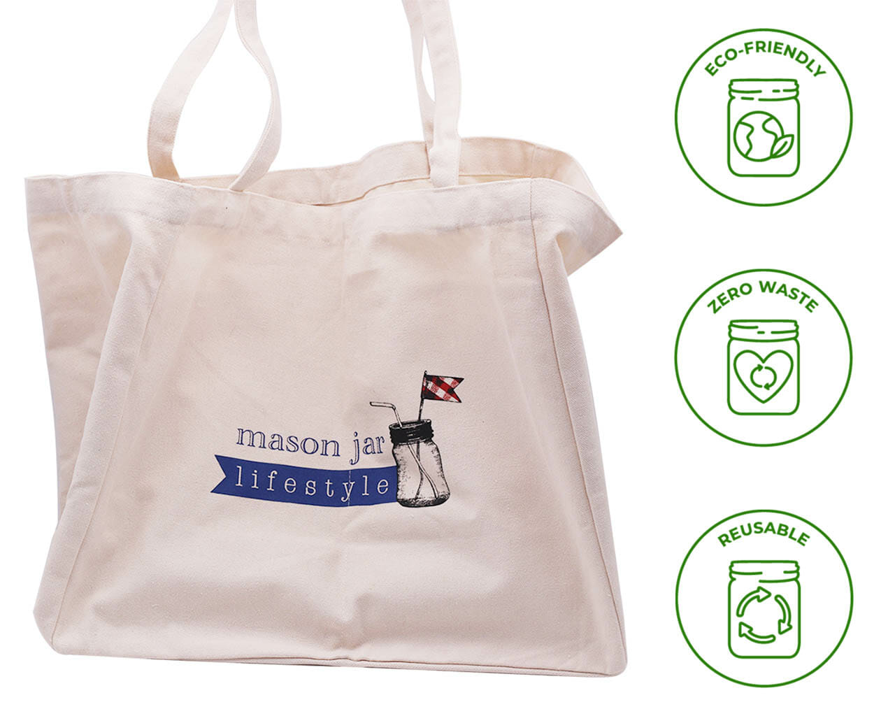 Mason Jar Lifestyle market tote bag with six divided compartments, made of durable fabric for shopping and storage.