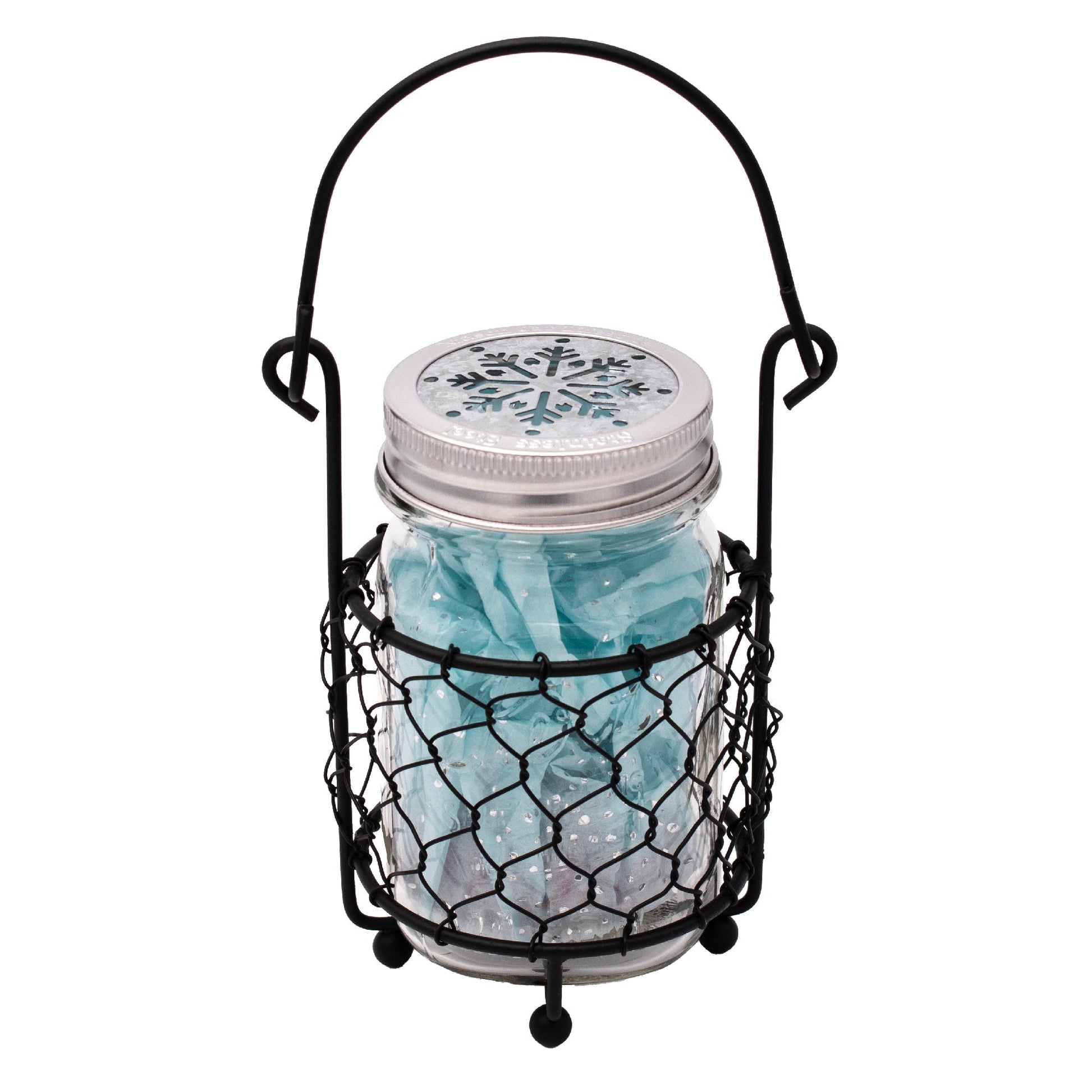 Mason Jar Lifestyle single pint jar caddy with chicken wire for hanging or carrying a mason jar, ideal for rustic decor or storage.