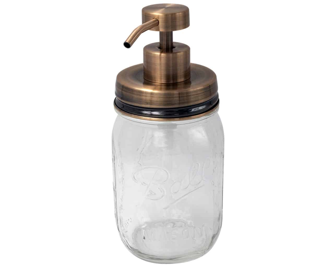 Vintage copper soap pump lid kit for regular mouth Mason jars by Mason Jar Lifestyle, featuring a copper pump and jar lid.