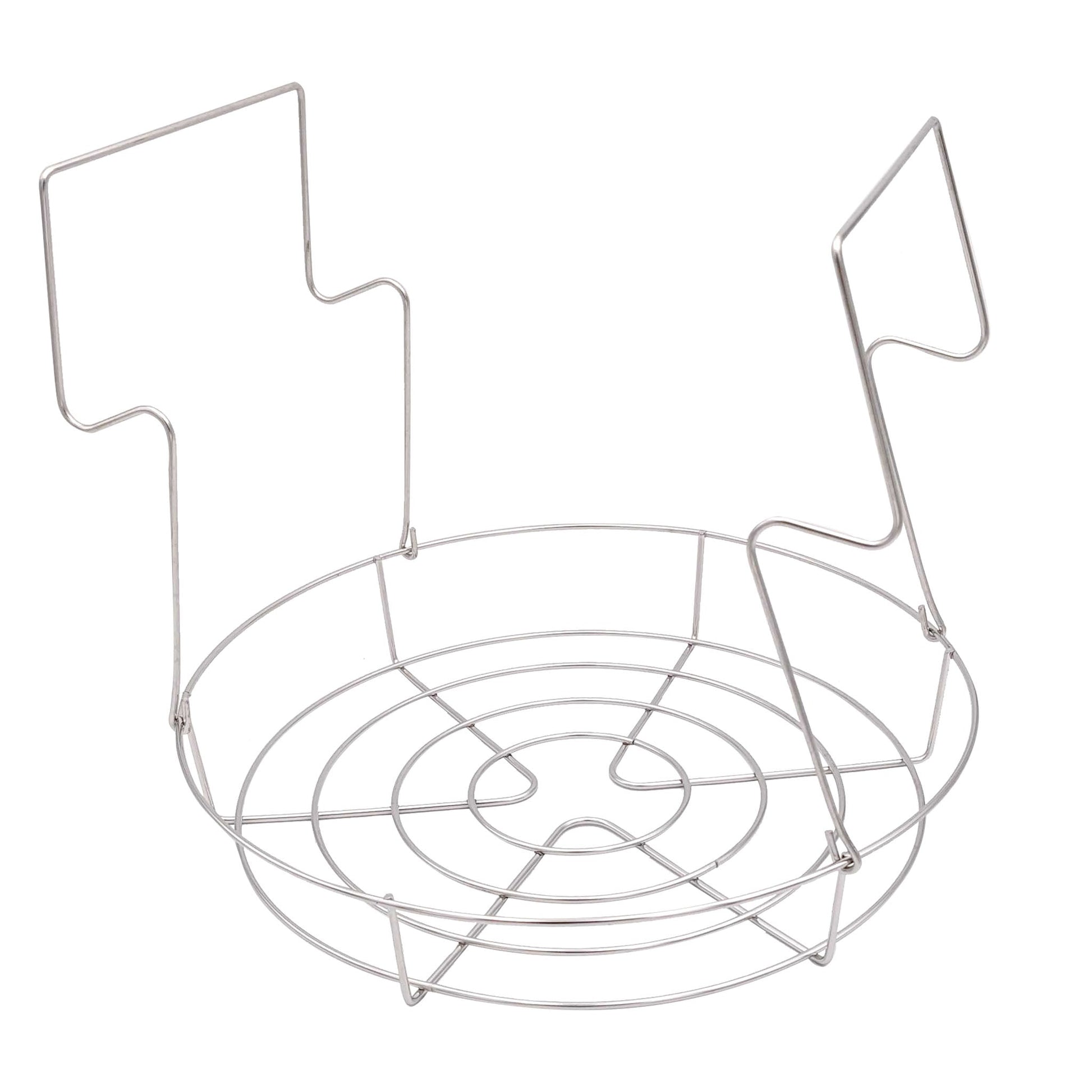 Stainless steel water bath canning rack by Mason Jar Lifestyle with multiple slots for jars in a kitchen setting