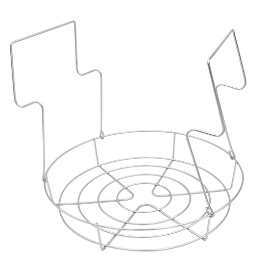 Stainless steel water bath canning rack by Mason Jar Lifestyle with multiple slots for jars in a kitchen setting