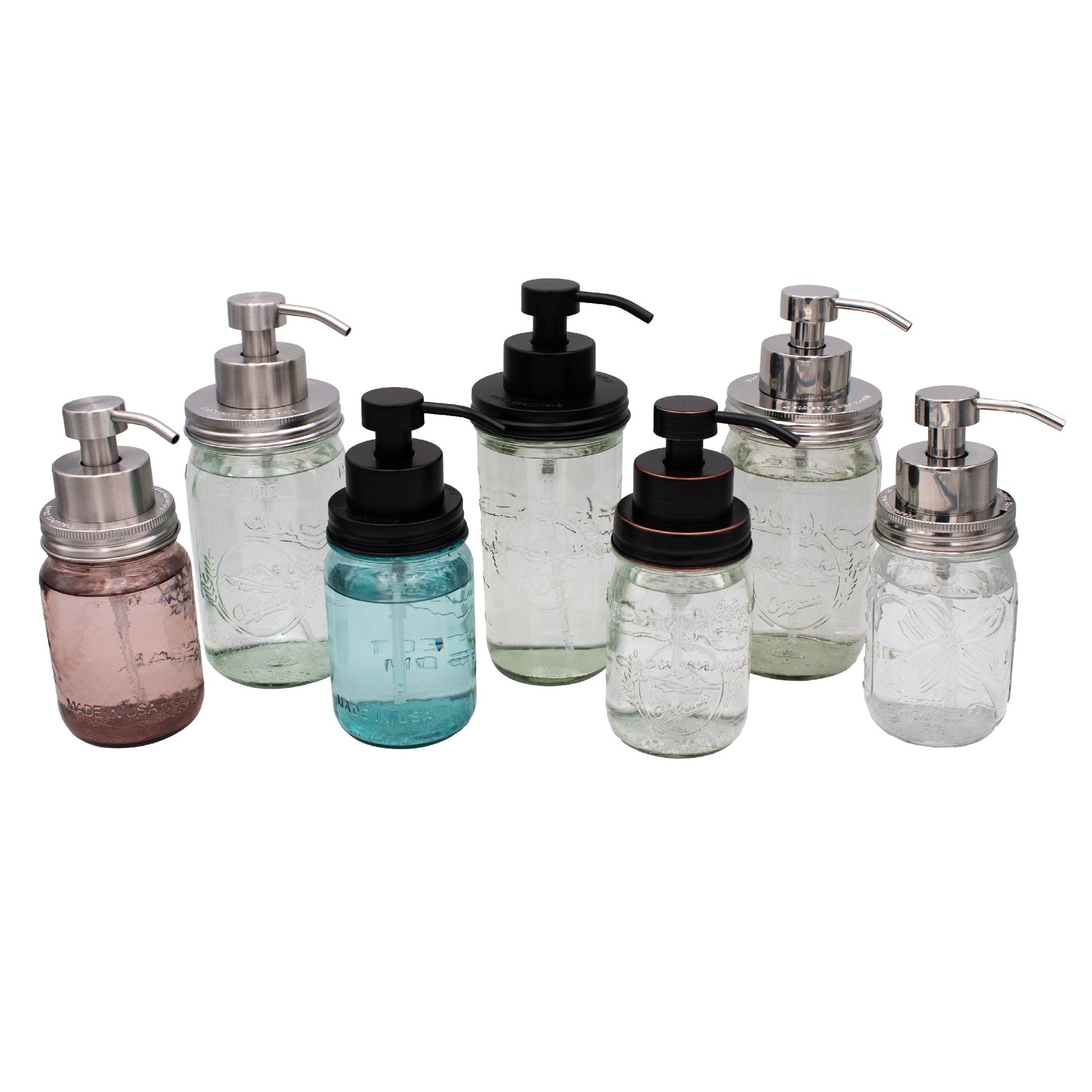Stainless steel foaming soap pump dispenser for mason jars, compatible with wide-mouth Mason Jars, ideal for kitchen or bathroom use.