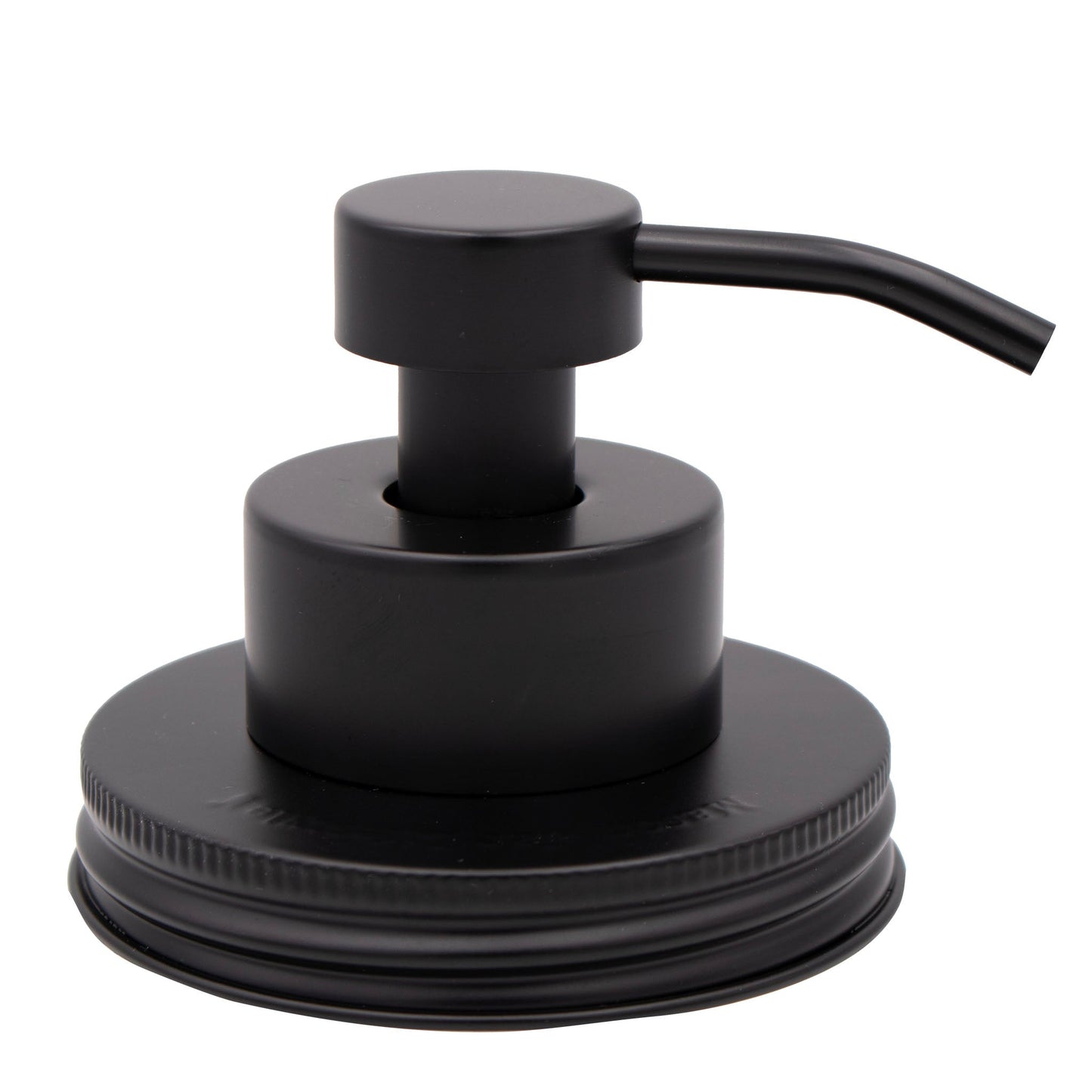 Matte black foaming soap pump dispenser with wide-mouth threaded lid attached to a mason jar for Mason Jar Lifestyle.