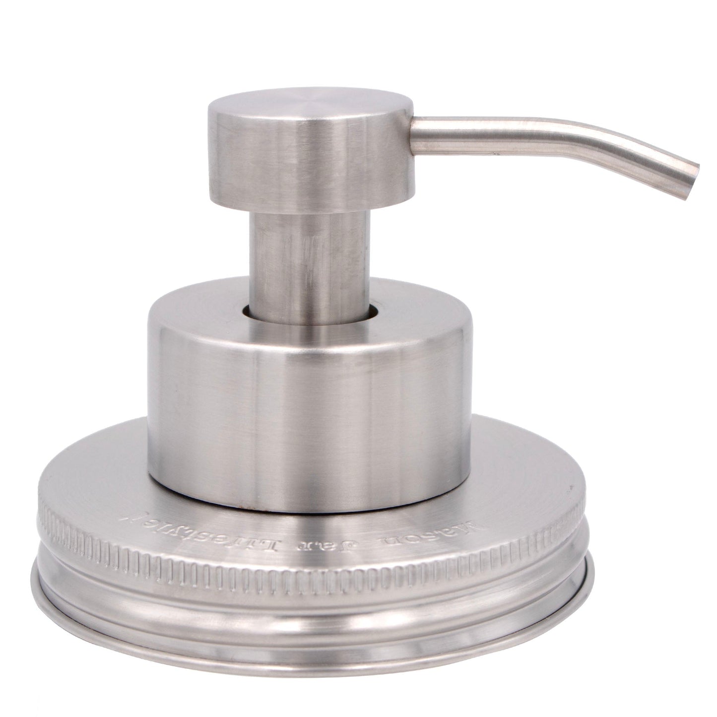 Mason Jar Lifestyle foaming soap pump dispenser with wide-mouth lid, satin brushed stainless steel for mason jars.