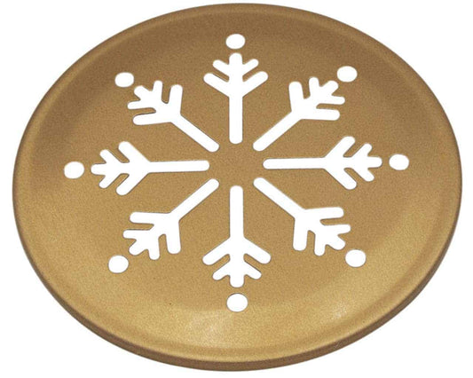 Set of 10 gold lid inserts with snowflake pattern for RM Mason jars, by Mason Jar Lifestyle, decorative jar lid accessories.