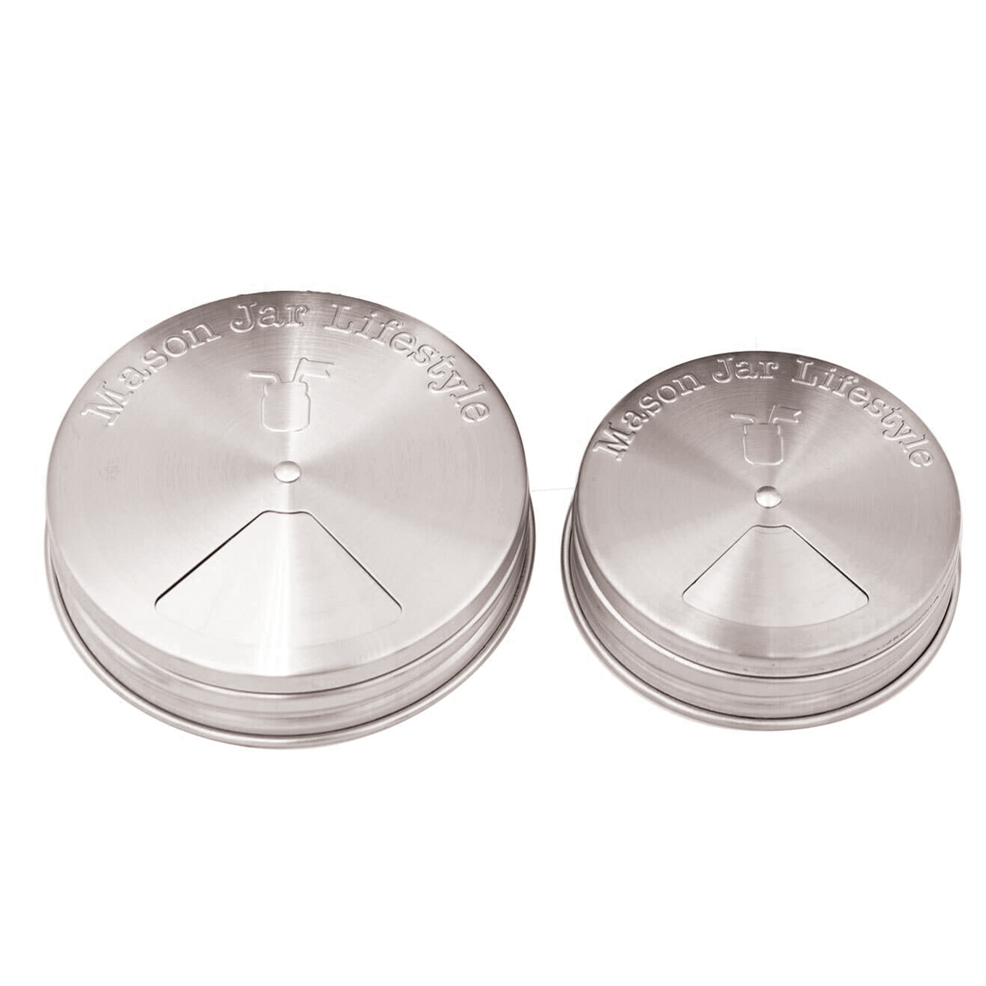 Set of four stainless steel spice shaker lids for Mason jars by Mason Jar Lifestyle, designed for regular-mouth mason jars.