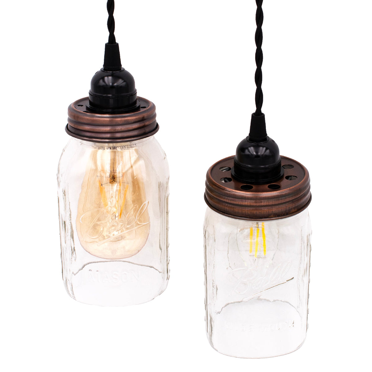 Oil-rubbed bronze Mason Jar Lifestyle lighting lid with bulb for mason jar pendant light fixture, suitable for home decor.