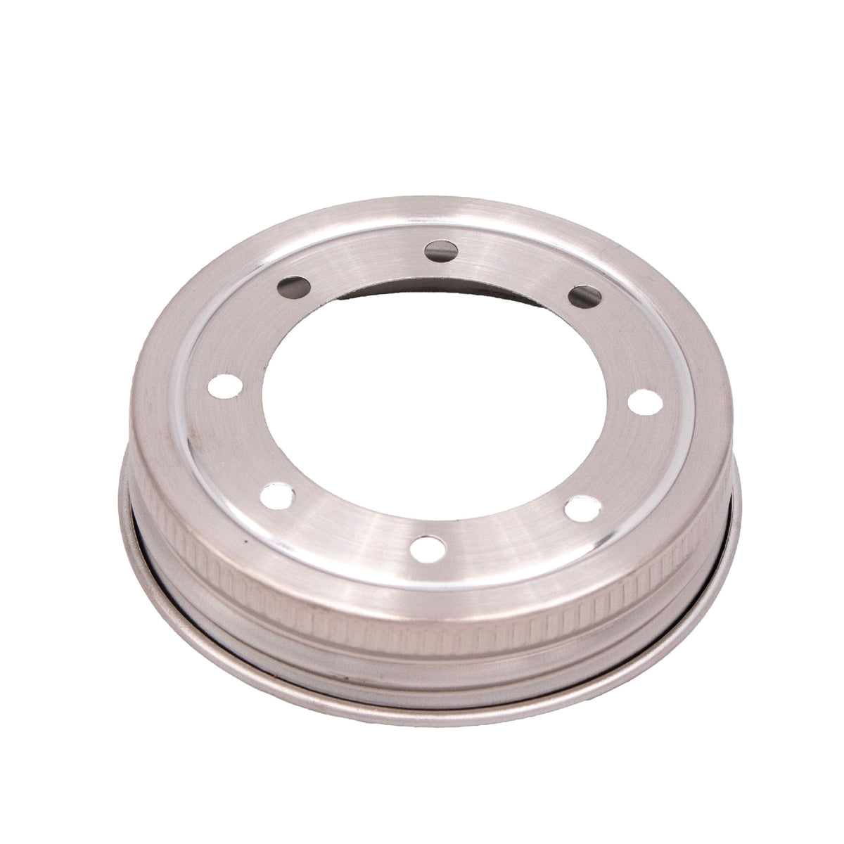 Stainless steel lighting lid for Mason Jar Lifestyle pendant light fixture with a bulb, designed for regular mouth mason jars.