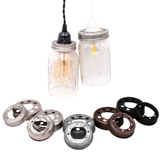 Stainless steel lighting lid for mason jar light fixtures by Mason Jar Lifestyle, suitable for pendant lighting and home decor.
