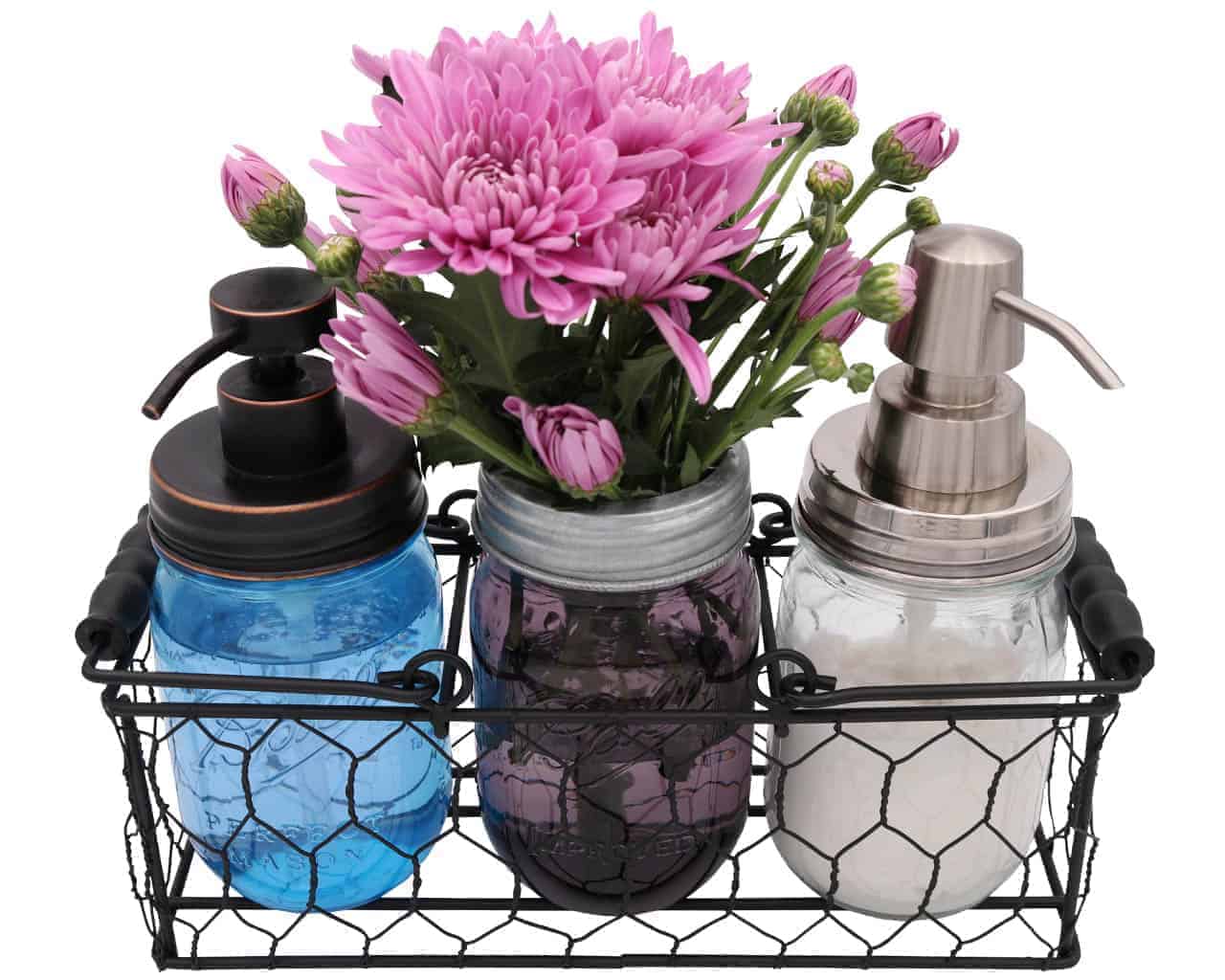 Galvanized metal flower organizer frog lid for Mason jars, Mason Jar Lifestyle, with chicken wire design for floral arrangements.