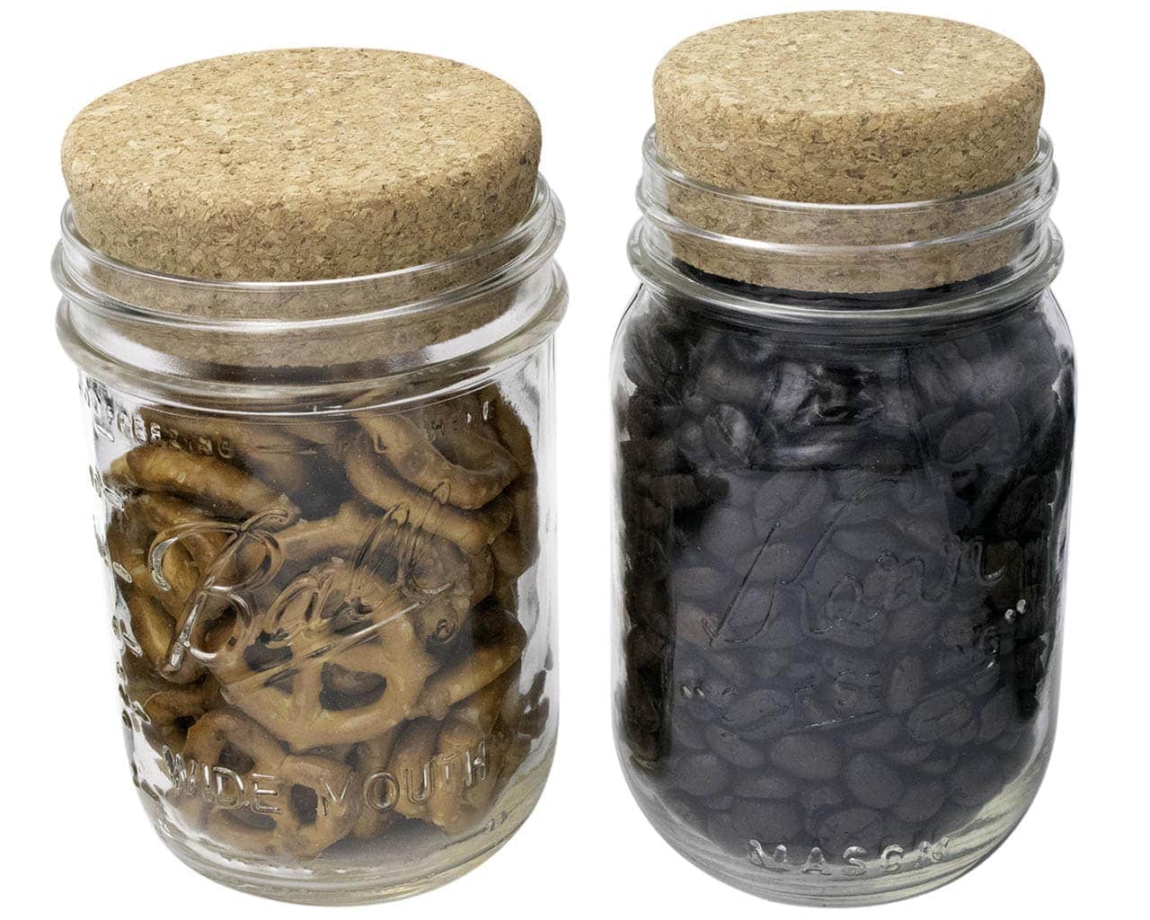 Set of four Mason Jar Lifestyle cork lids for regular-mouth mason jars, ideal for sealing and storing food or beverages.