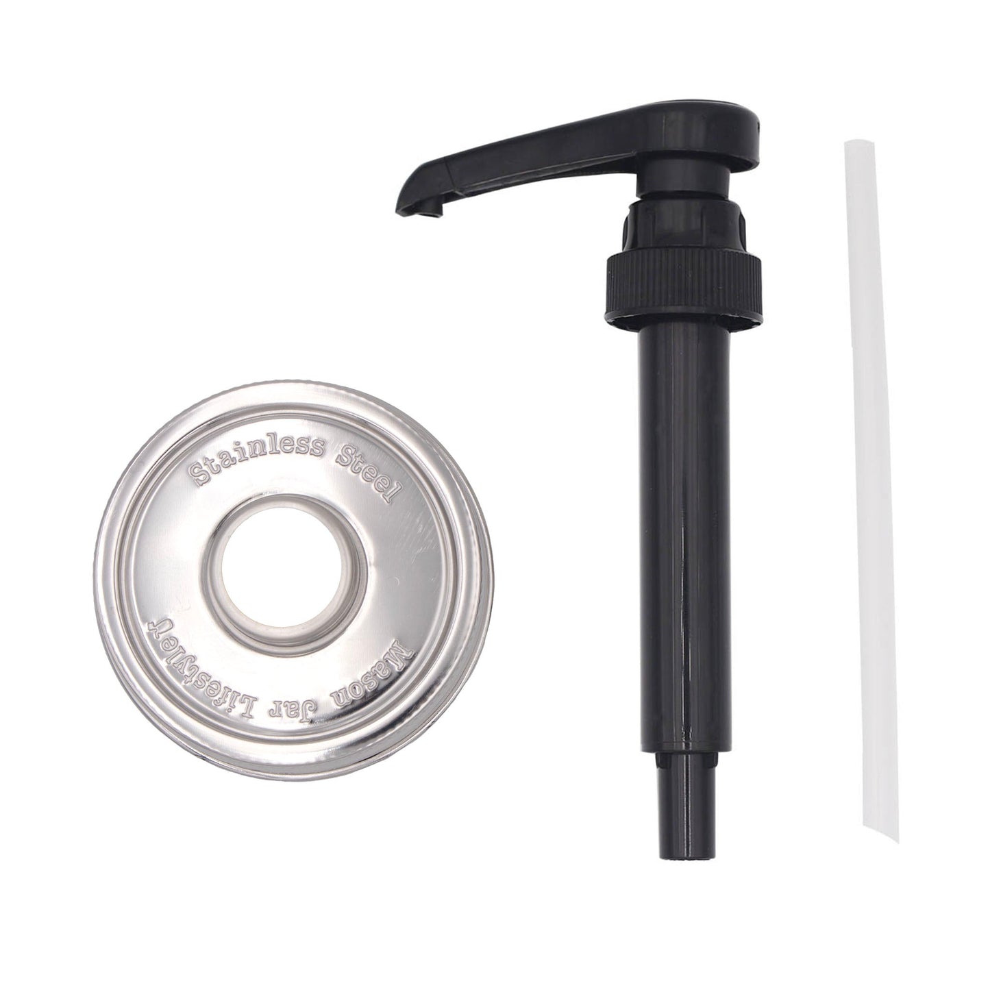 Food grade dispenser pump for mason jars with matte stainless steel lid, designed for regular-mouth mason jars by Mason Jar Lifestyle.