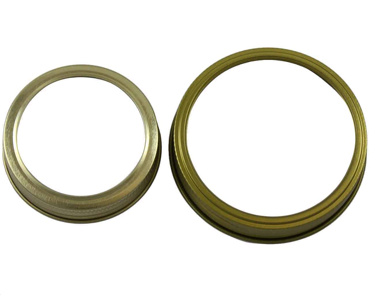 Set of 10 gold metal bands for mason jar lids, designed to secure regular-mouth mason jars, from Mason Jar Lifestyle.
