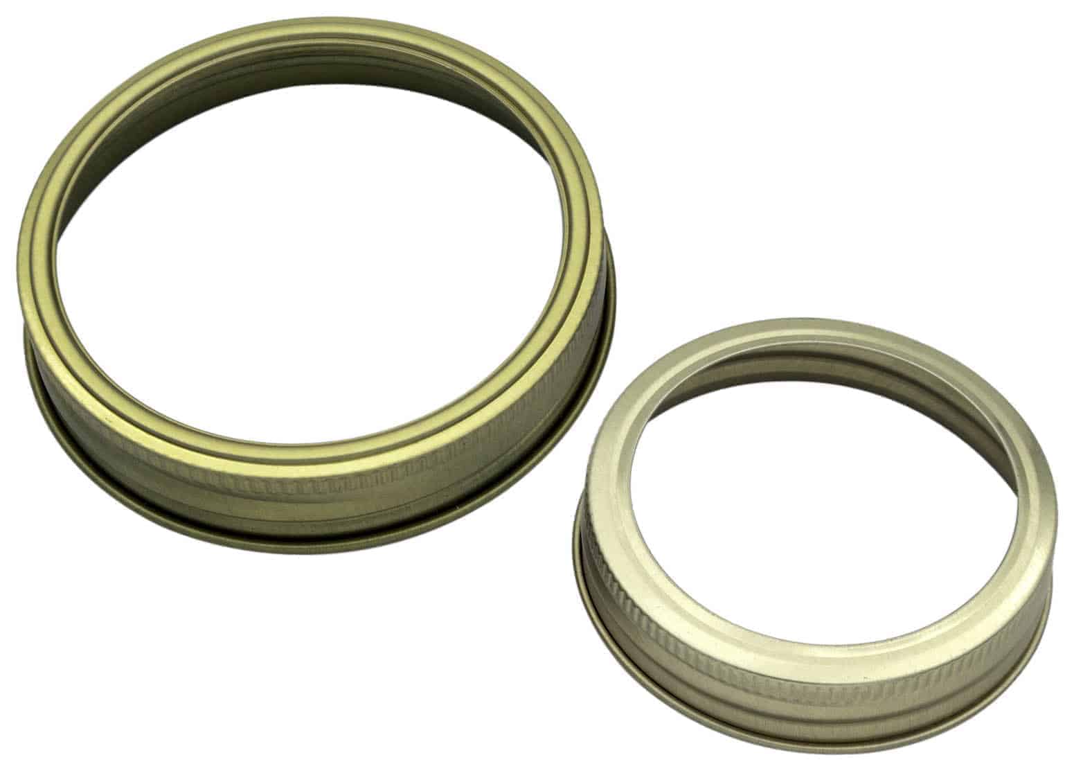 Set of 10 gold bands or rings for mason jars, designed for regular-mouth jars, from Mason Jar Lifestyle.