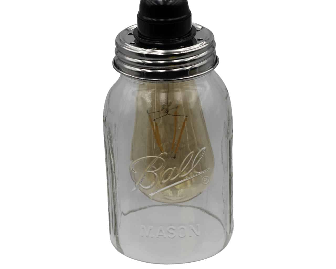 Stainless steel lighting lid for Mason Jar Lifestyle mason jar light fixtures, designed to fit regular-mouth mason jars.