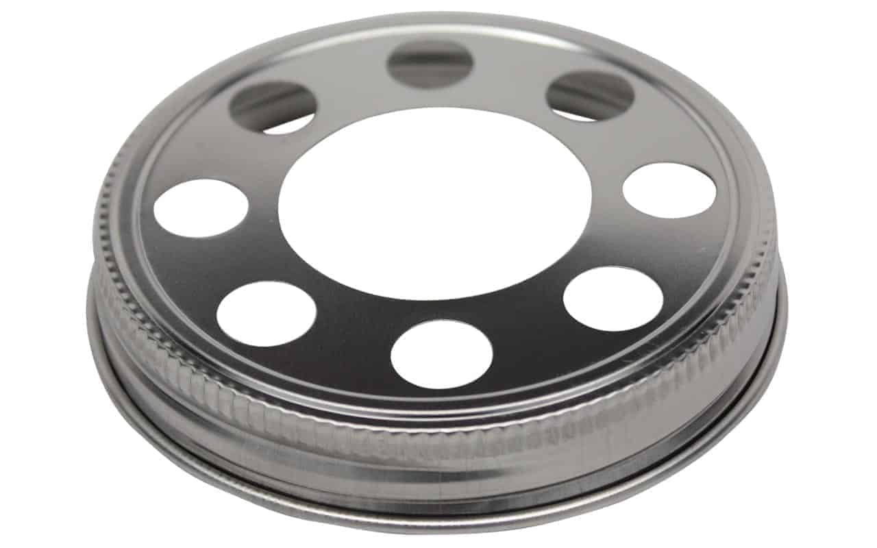 Stainless steel lighting lid for mason jar light fixtures by Mason Jar Lifestyle, fits regular-mouth mason jars.