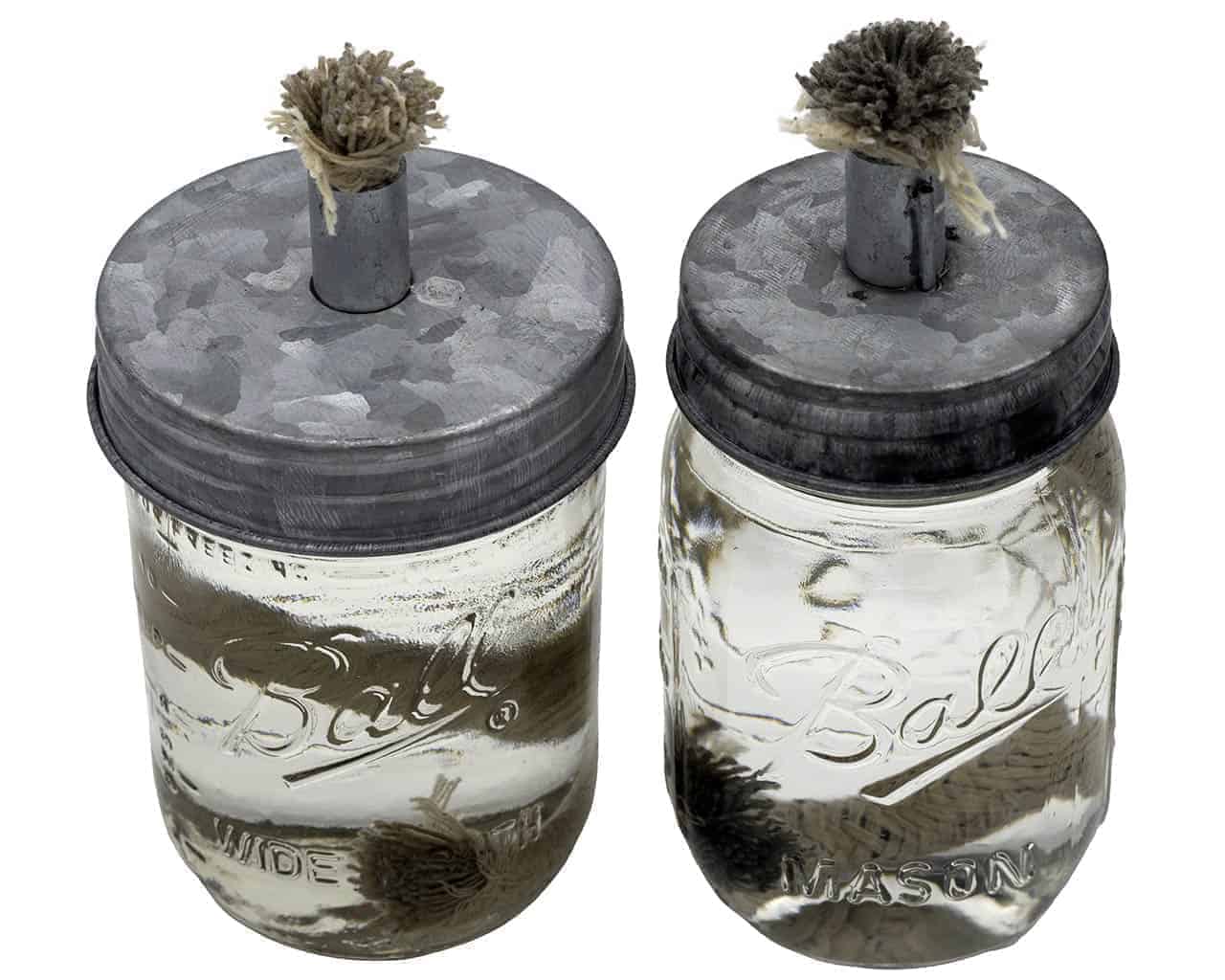 Galvanized metal lid for Mason Jar Lifestyle tiki torch oil lamp, designed for regular-mouth mason jars, with a rustic metal finish.