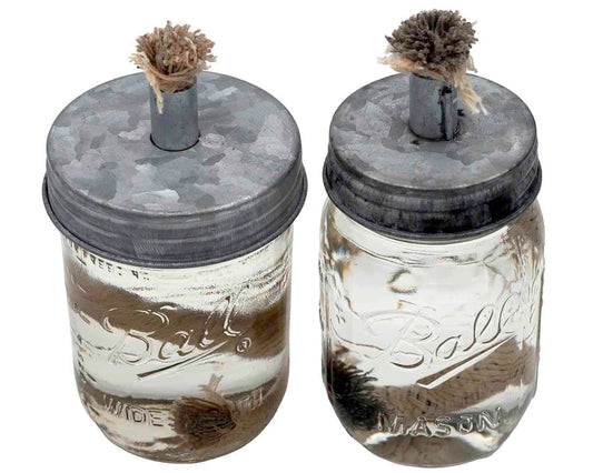 Galvanized metal lid for Mason Jar Lifestyle tiki torch oil lamp, designed for regular-mouth mason jars, with a rustic metal finish.
