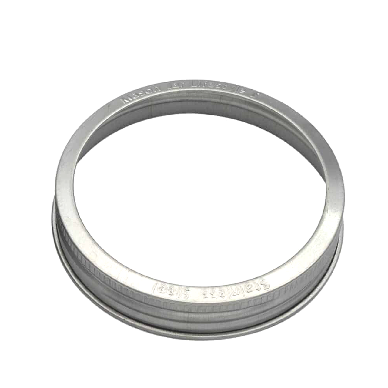 Set of five rust-proof stainless steel bands for mason jars, designed for regular-mouth jars by Mason Jar Lifestyle.