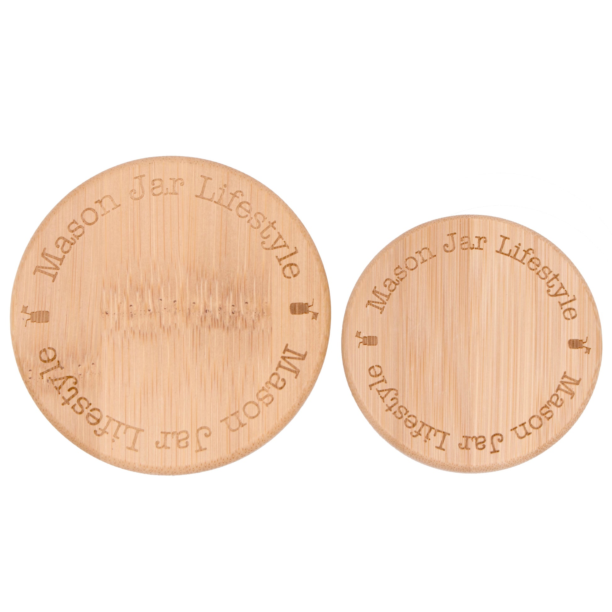 Bamboo storage stopper lid for wide-mouth Mason jars, Mason Jar Lifestyle brand, with rounded-edge design on a white background.