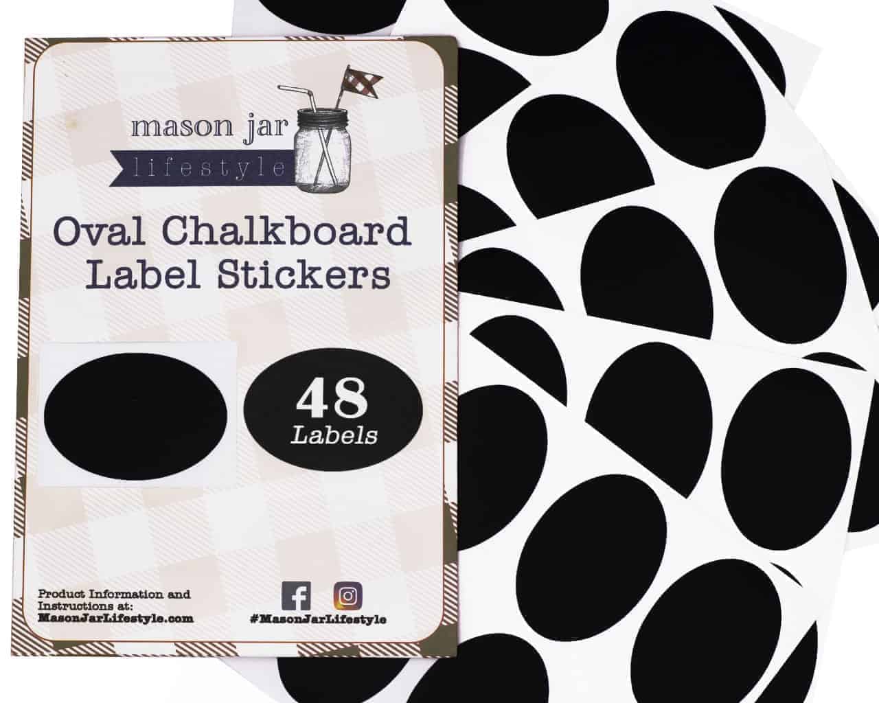 Set of 48 Mason Jar Lifestyle vinyl chalkboard labels with scalloped circle design, perfect for organizing and decorating jars.