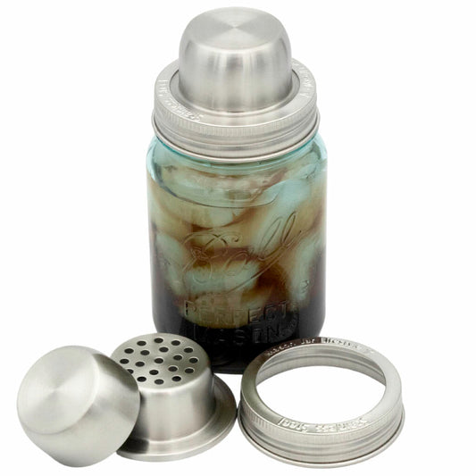 Mason Jar Lifestyle stainless steel band lid for cocktail shakers, fits Mason jar-style drink shakers with a sleek, durable design.