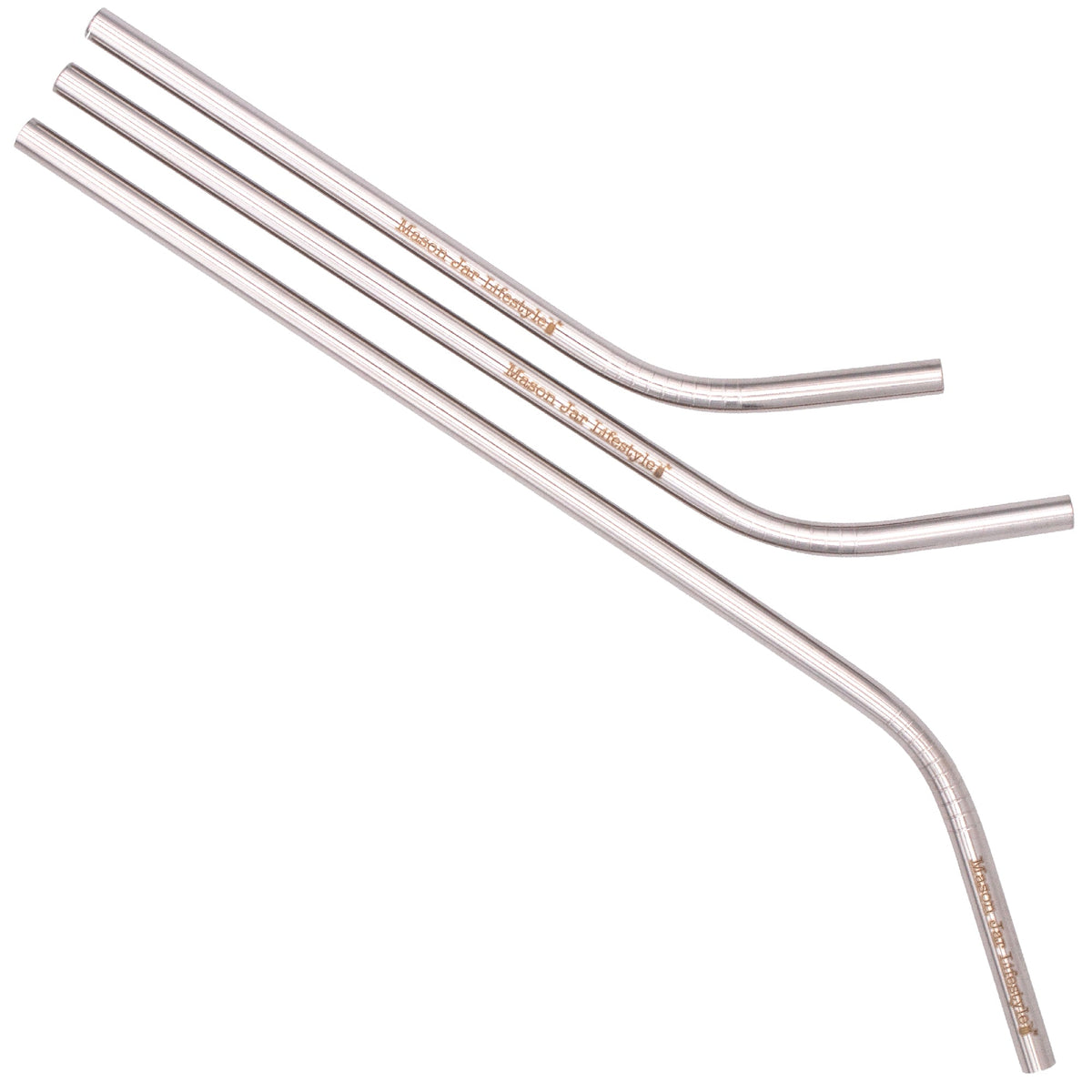Six stainless steel bent straws for mason jars, reusable and rust-proof, ideal for drinking mixed drinks and tumblers.