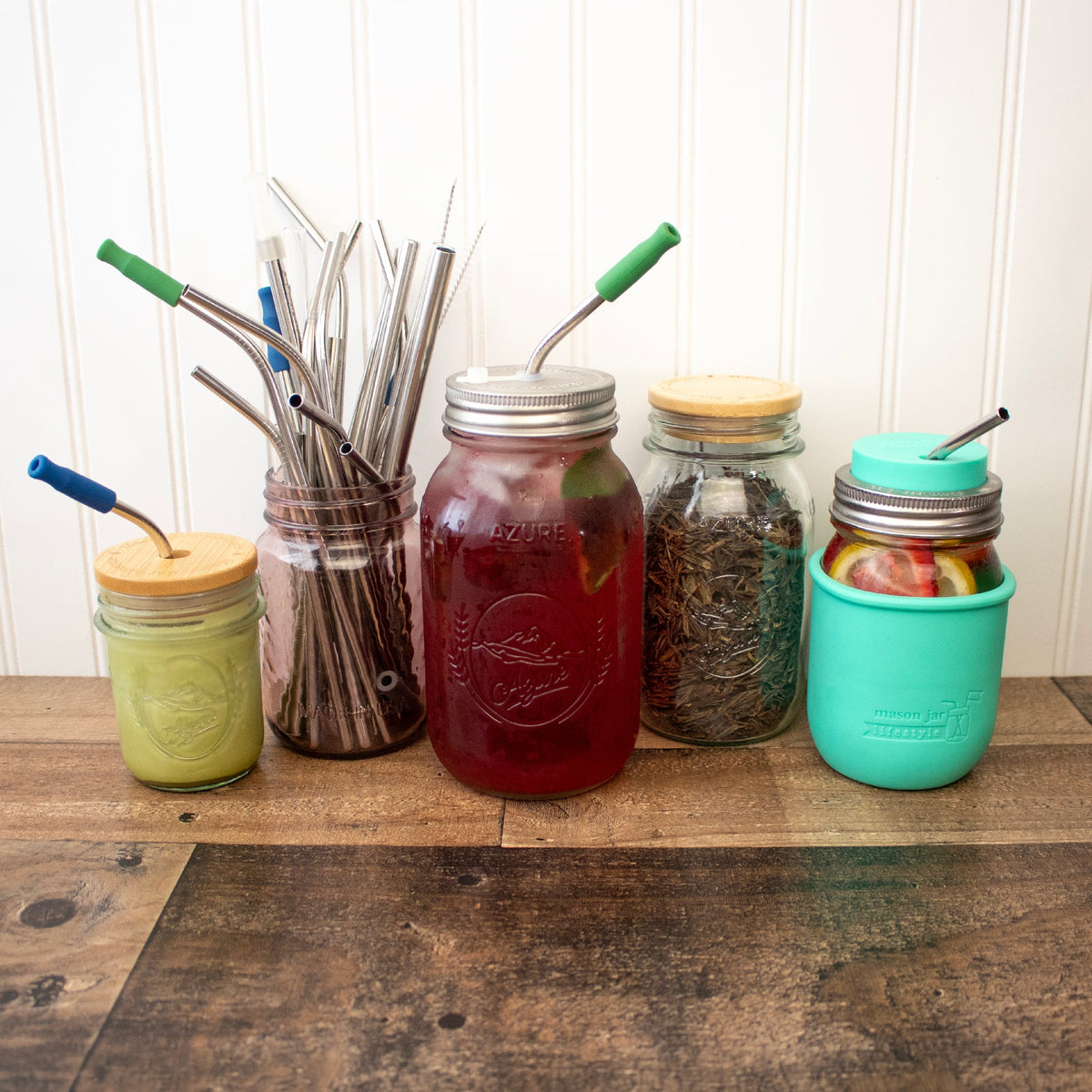 Six stainless steel bent straws for mason jars, ideal for drinking water, cocktails, or mixed drinks, reusable and rust-proof.