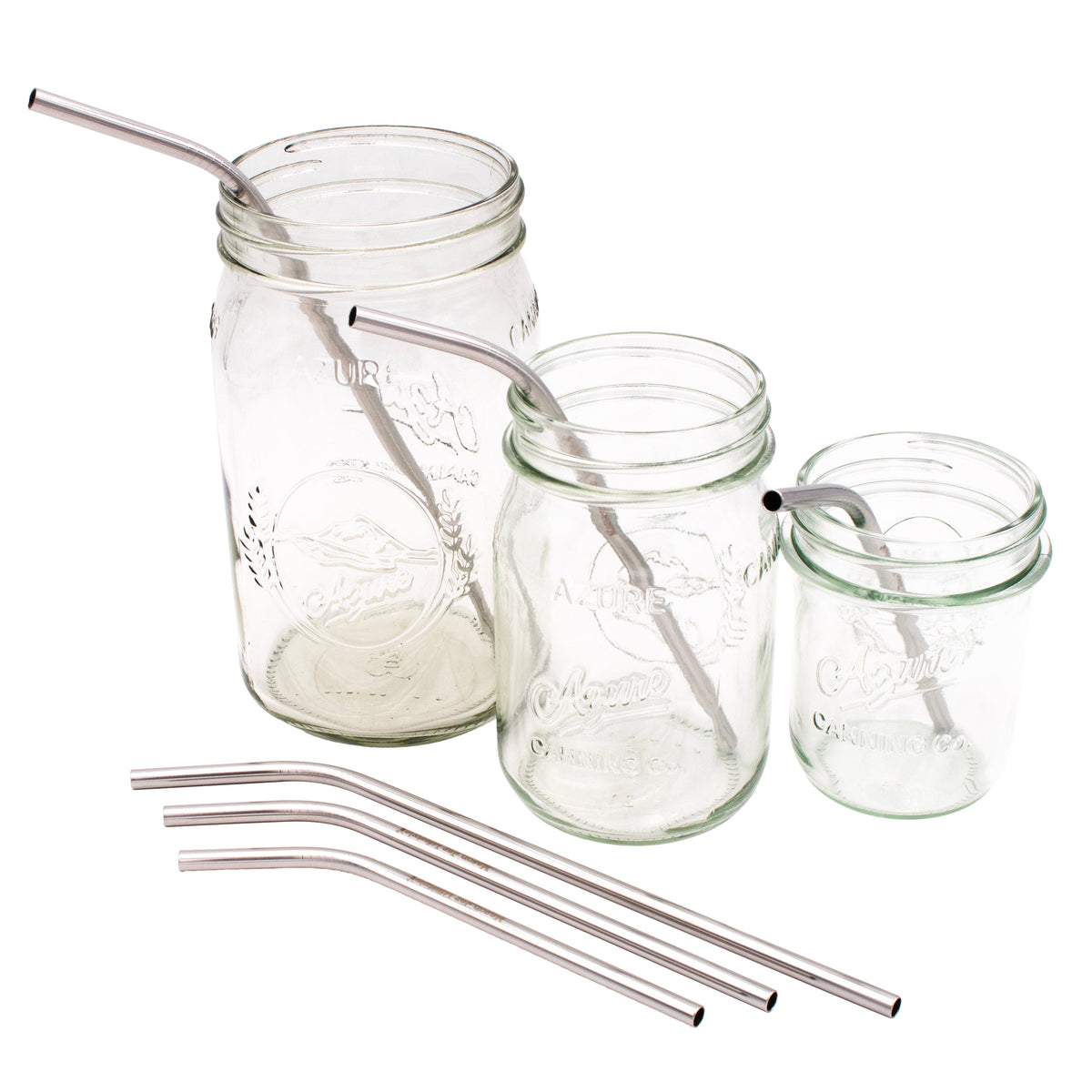 Six stainless steel bent straws for mason jars, ideal for tumblers and drinks, rust-proof and reusable from Mason Jar Lifestyle.